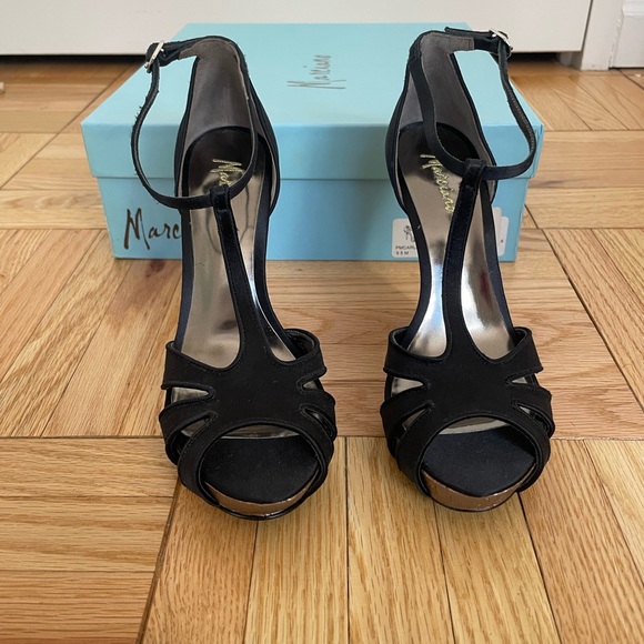 NEW Marciano Carla Black Satin High Heel Sandal with Silver Heel - 5.5 - Picture 4 of 8